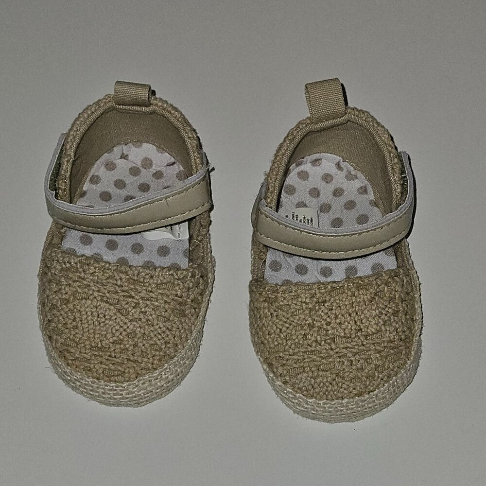 First Steps Stepping Stones Tan Baby Shoes Textile Upper Straps Size 3-6 Months